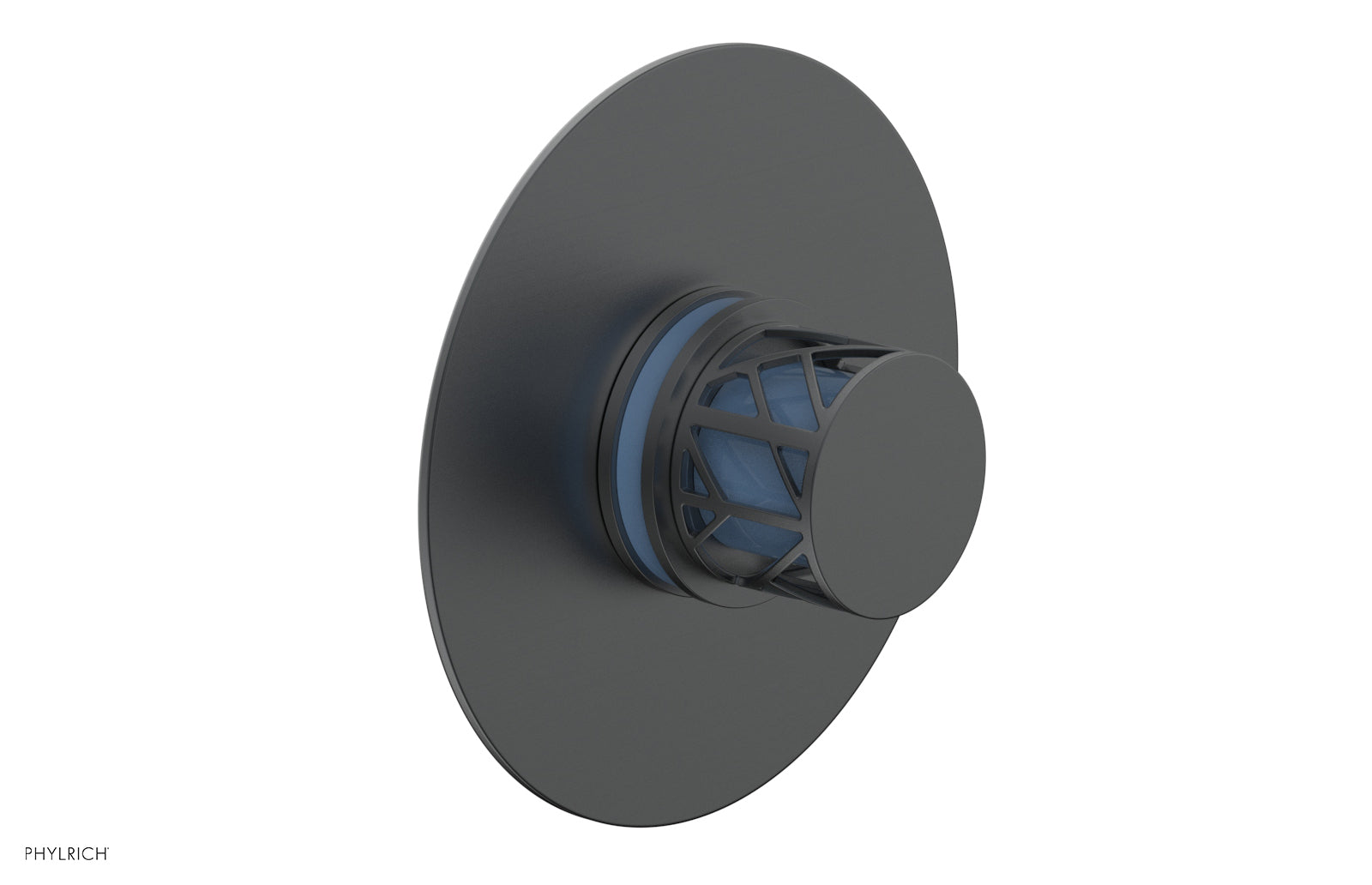 Phylrich JOLIE Pressure Balance Shower Plate & Handle Trim, Round Handle with "Light Blue" Accents