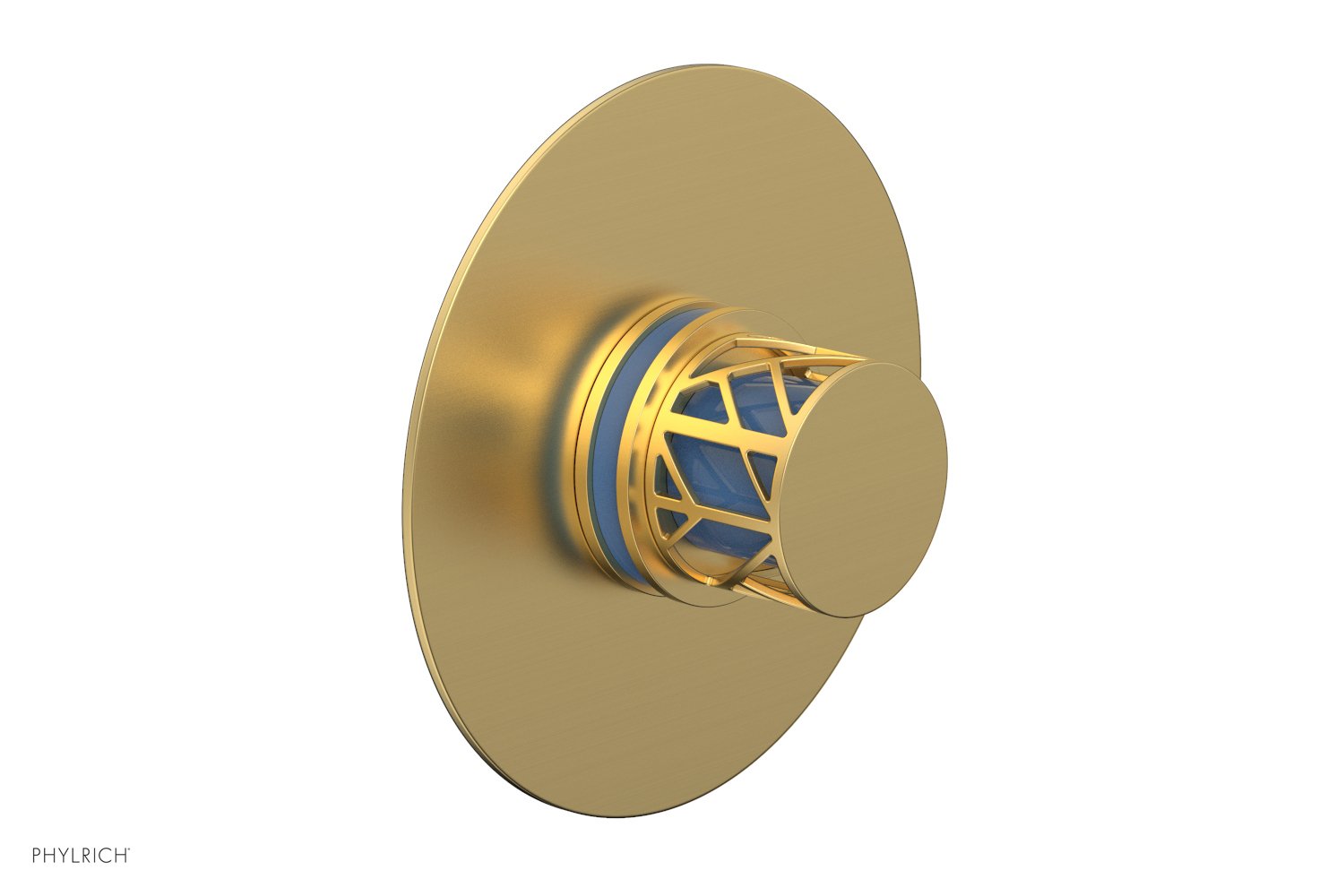 Phylrich JOLIE Pressure Balance Shower Plate & Handle Trim, Round Handle with "Light Blue" Accents