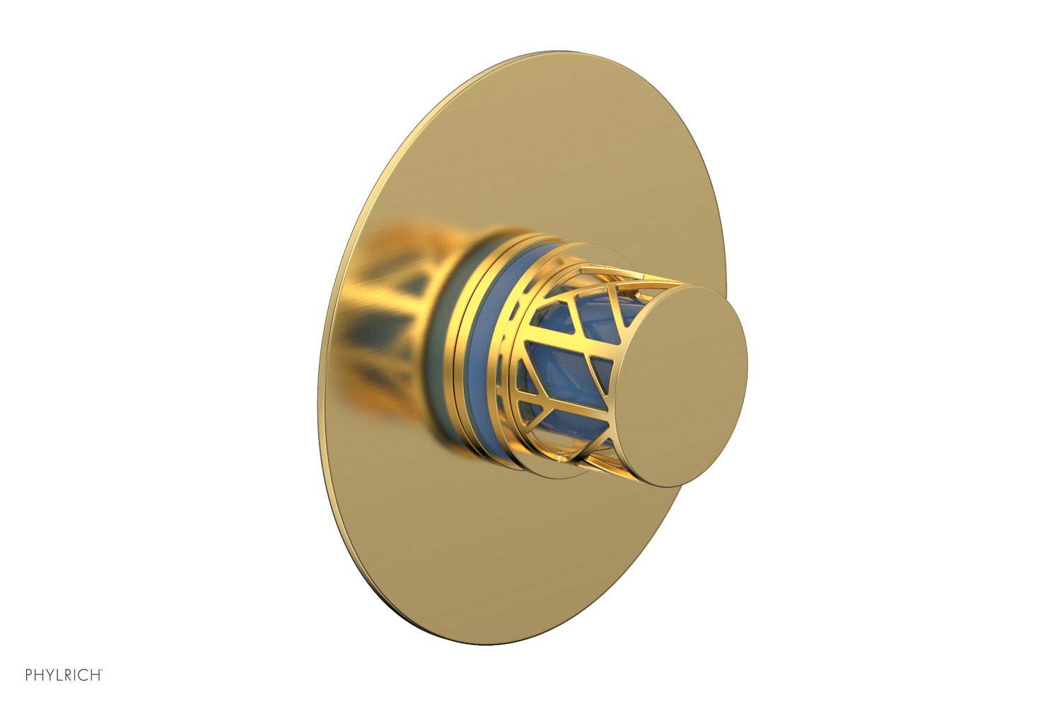 Phylrich JOLIE Pressure Balance Shower Plate & Handle Trim, Round Handle with "Light Blue" Accents