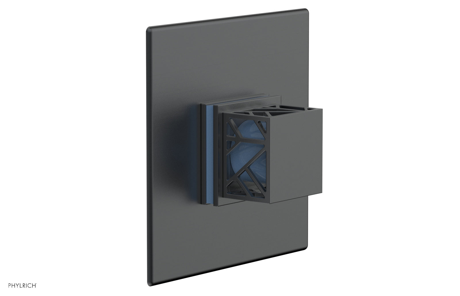 Phylrich JOLIE Pressure Balance Shower Plate & Handle Trim, Square Handle with "Light Blue" Accents