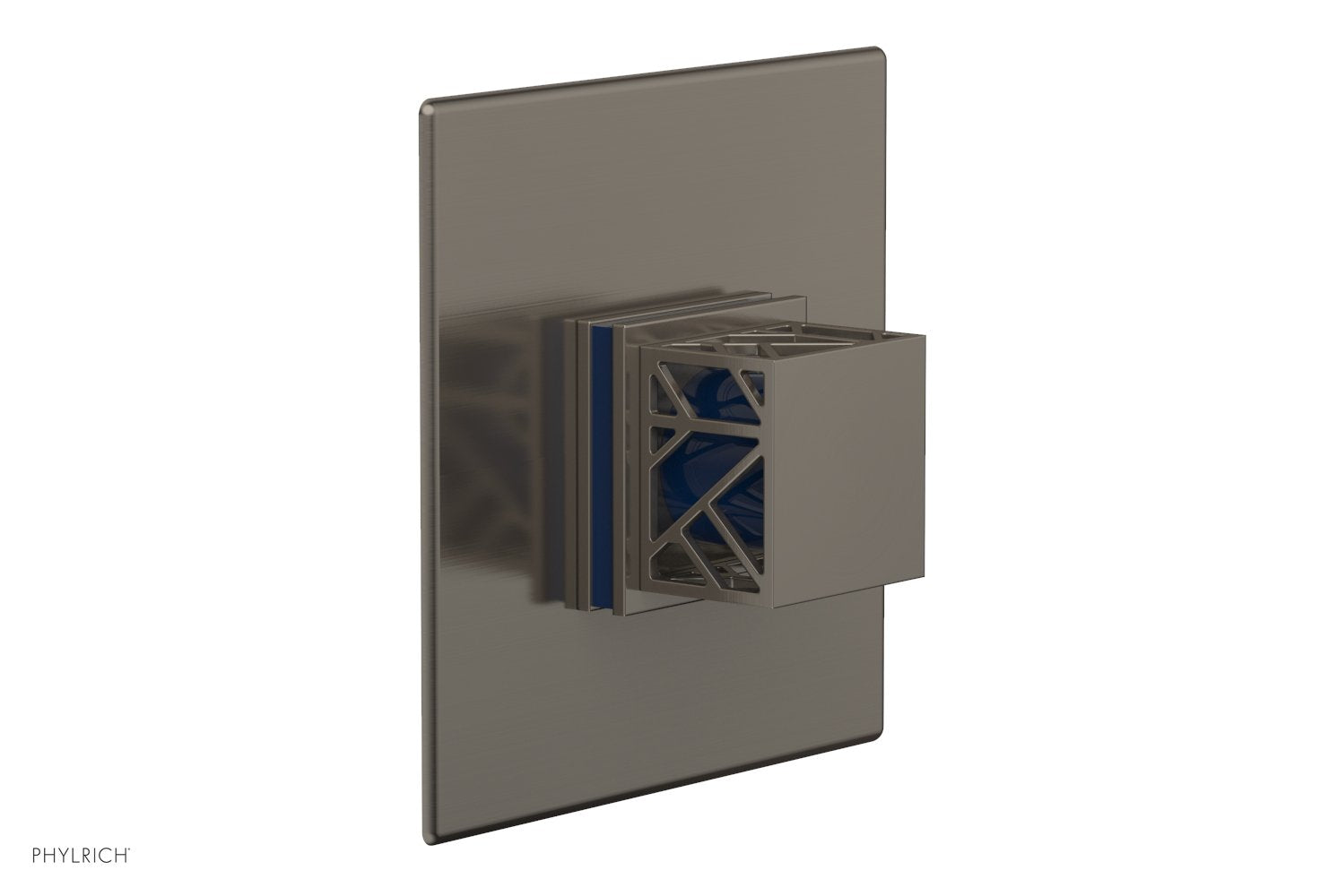 Phylrich JOLIE Thermostatic Shower Trim, Square Handle with "Navy Blue" Accents