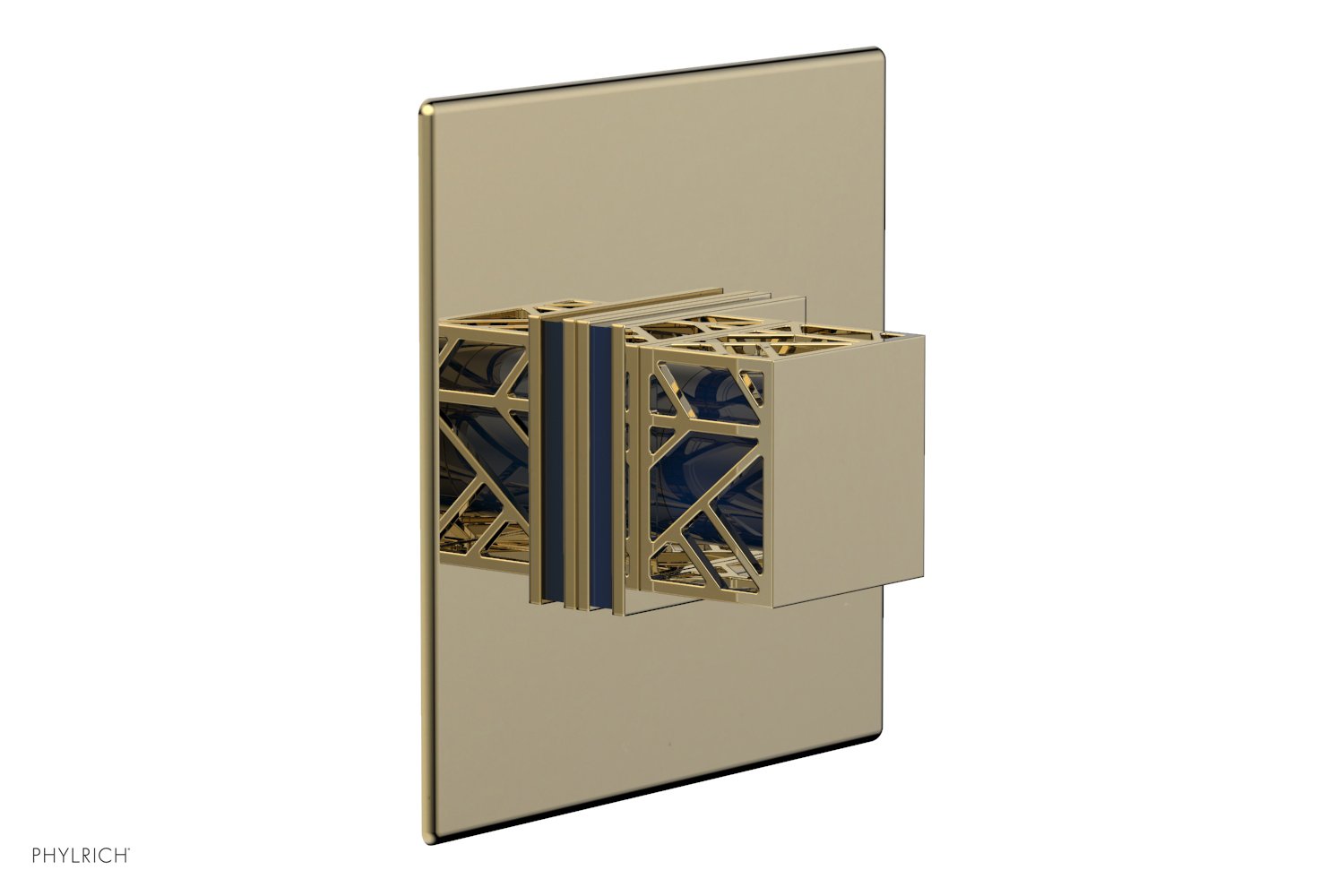 Phylrich JOLIE Pressure Balance Shower Plate & Handle Trim, Square Handle with "Navy Blue" Accents