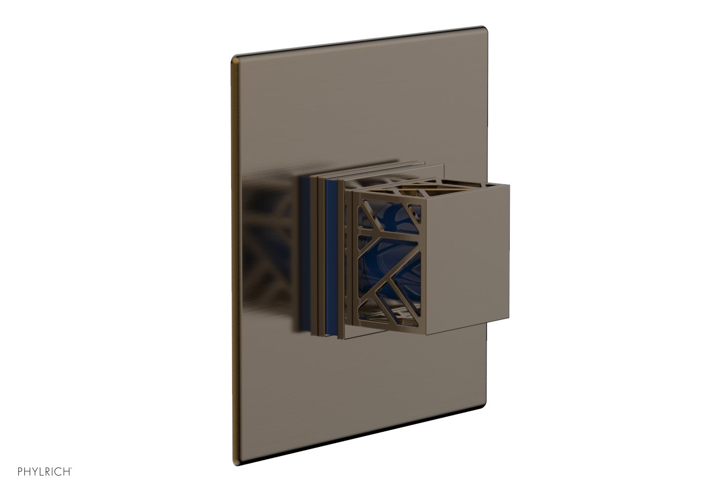 Phylrich JOLIE Pressure Balance Shower Plate & Handle Trim, Square Handle with "Navy Blue" Accents