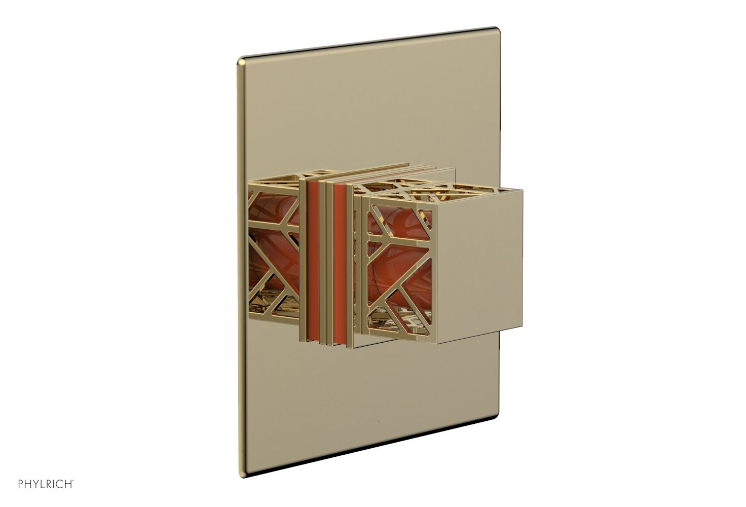Phylrich JOLIE Thermostatic Shower Trim, Square Handle with "Orange" Accents