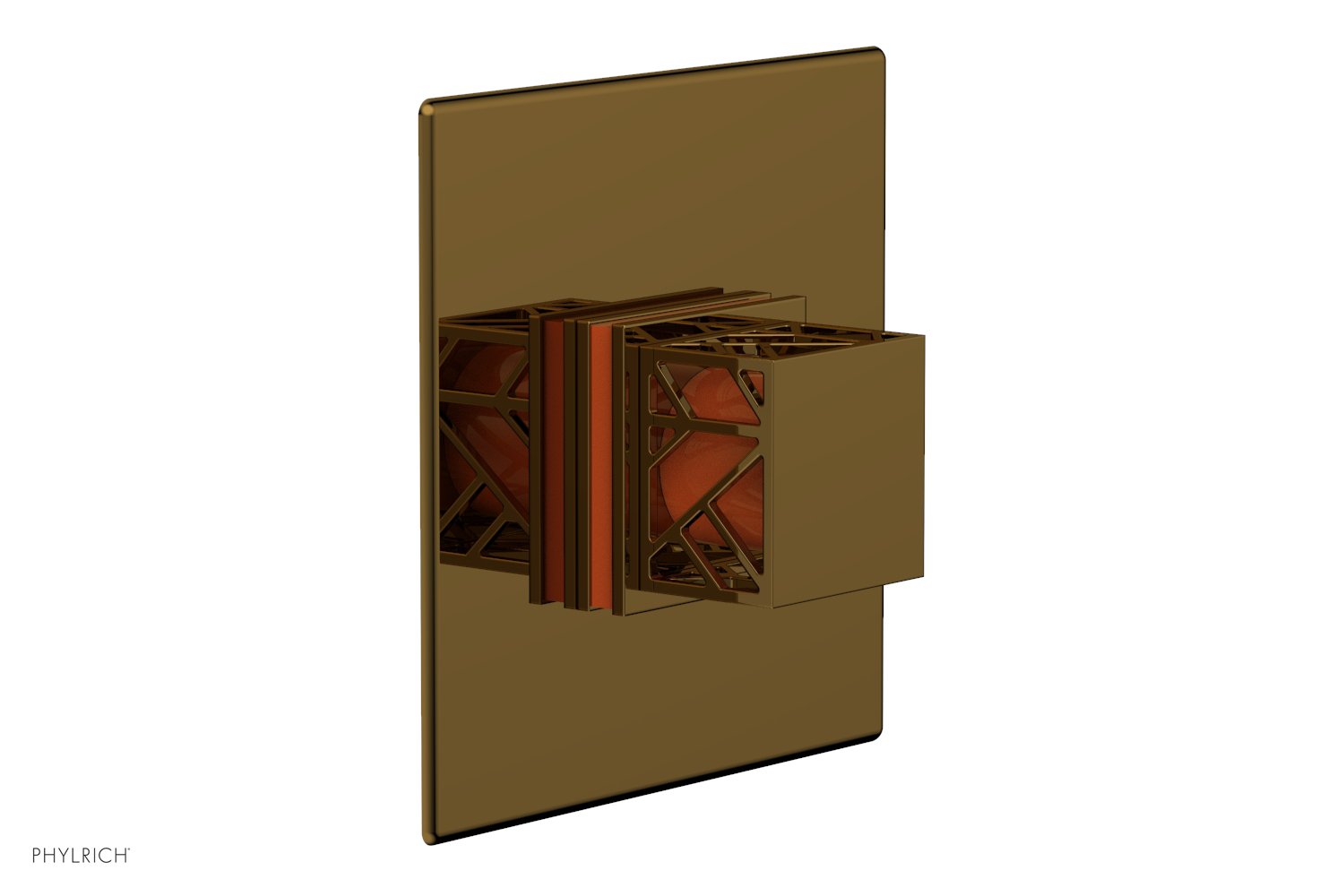 Phylrich JOLIE Thermostatic Shower Trim, Square Handle with "Orange" Accents