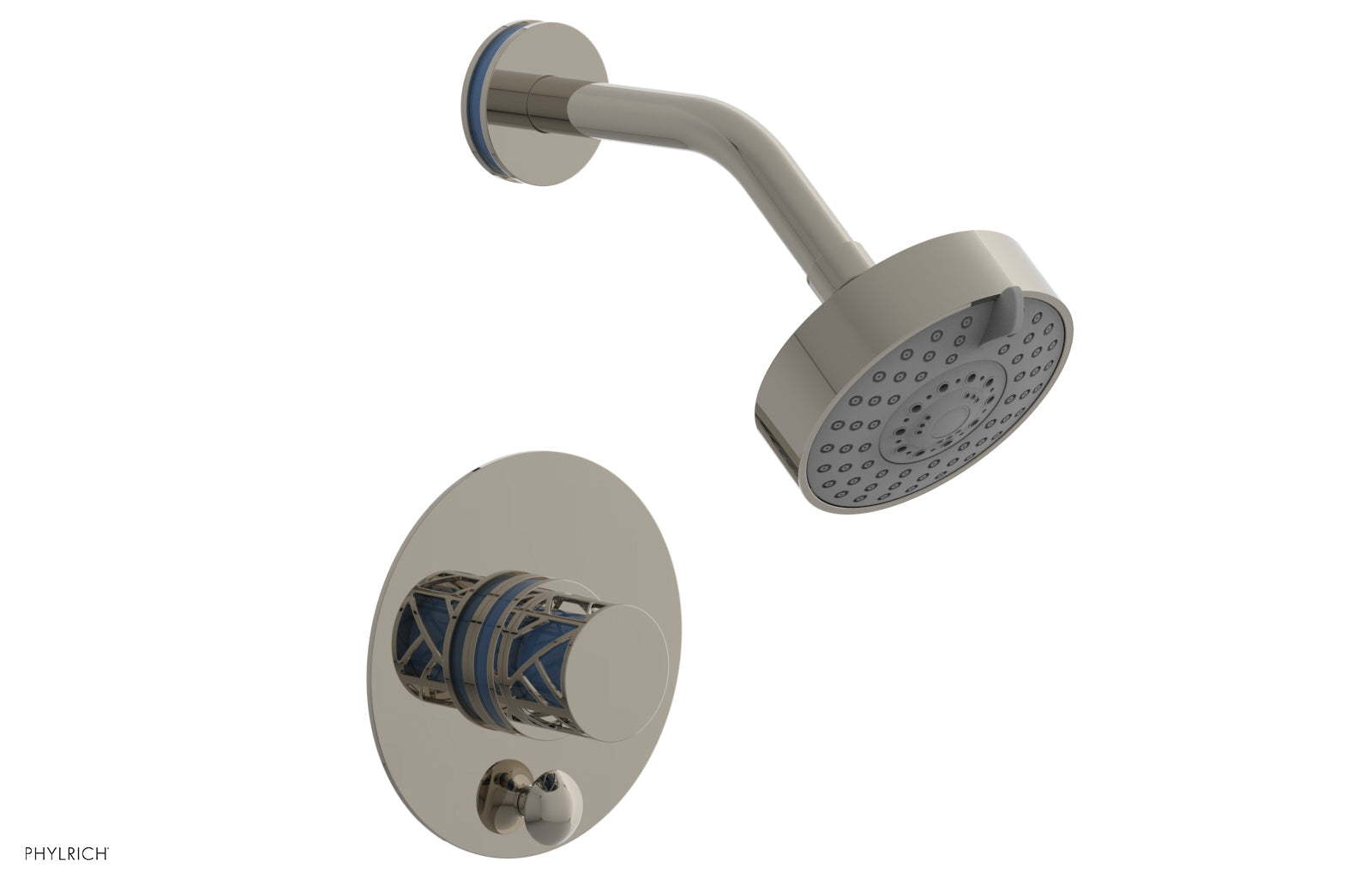 Phylrich JOLIE Pressure Balance Shower and Diverter Set (Less Spout), Round Handle with "Light Blue" Accents