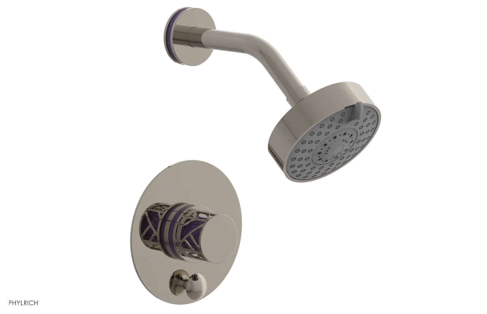 Phylrich JOLIE Pressure Balance Shower and Diverter Set (Less Spout), Round Handle with "Purple" Accents