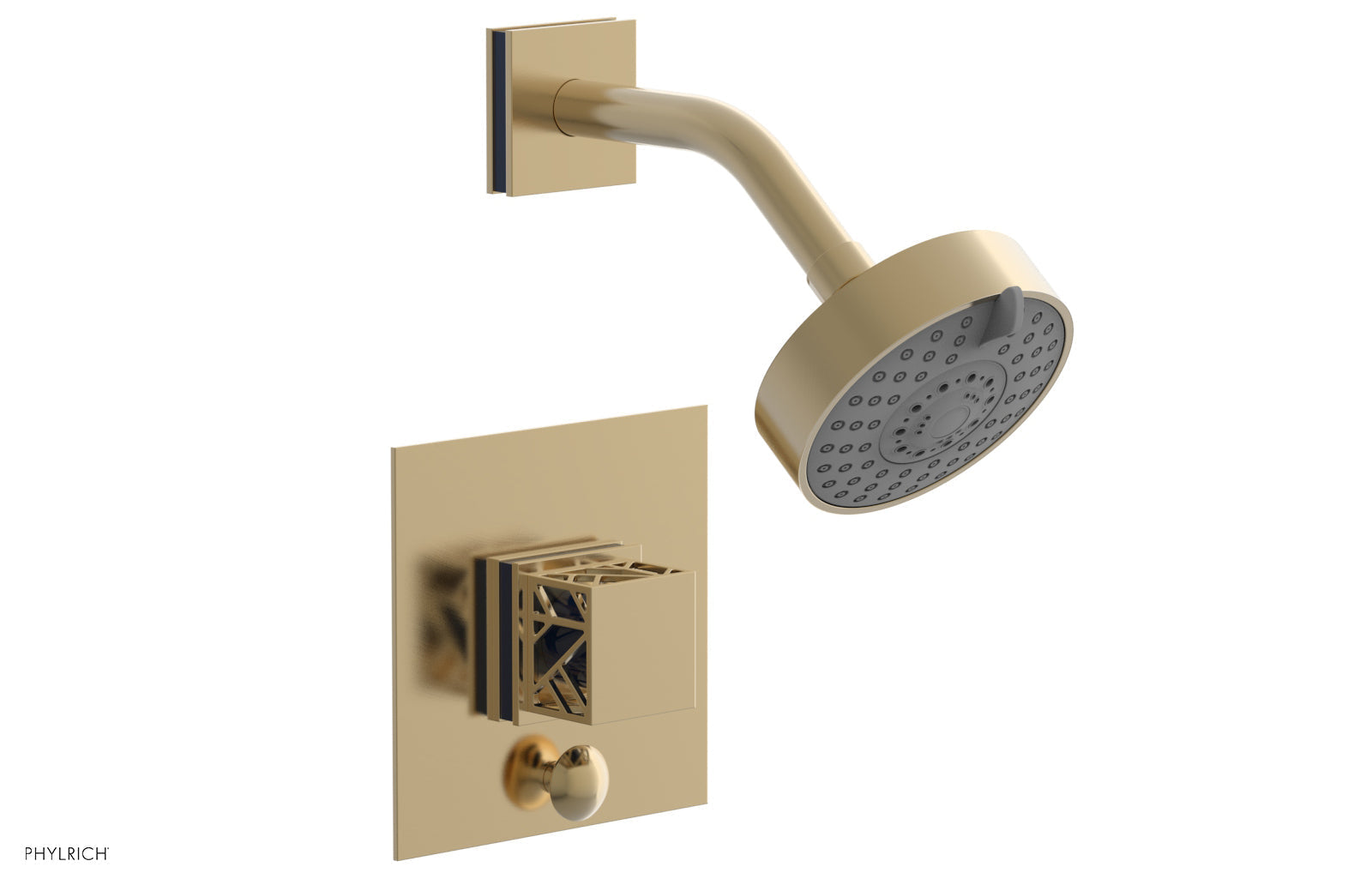 Phylrich JOLIE Pressure Balance Shower and Diverter Set (Less Spout), Square Handle with "Navy Blue" Accents