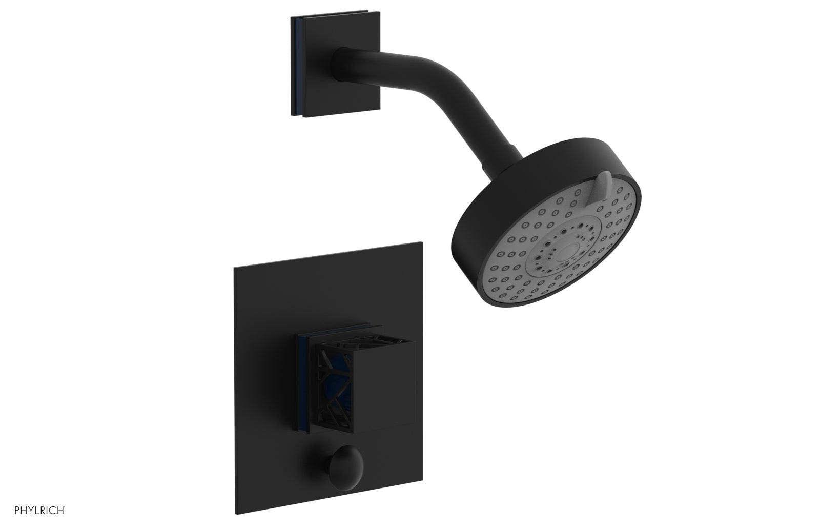 Phylrich JOLIE Pressure Balance Shower and Diverter Set (Less Spout), Square Handle with "Navy Blue" Accents