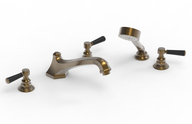 Phylrich HEX TRADITIONAL Deck Tub Set with Hand Shower - Satin Black Lever Handles