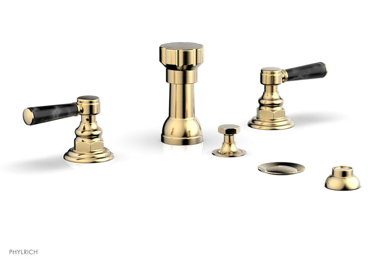 Phylrich HEX TRADITIONAL Four Hole Bidet Set - Black Marble Lever Handles