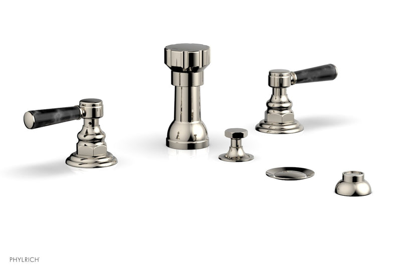 Phylrich HEX TRADITIONAL Four Hole Bidet Set - Black Marble Lever Handles