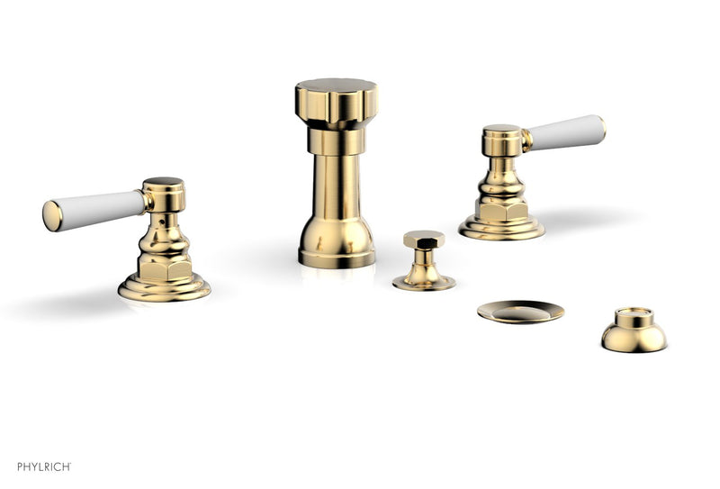 Phylrich HEX TRADITIONAL Four Hole Bidet Set - Satin White Lever Handles