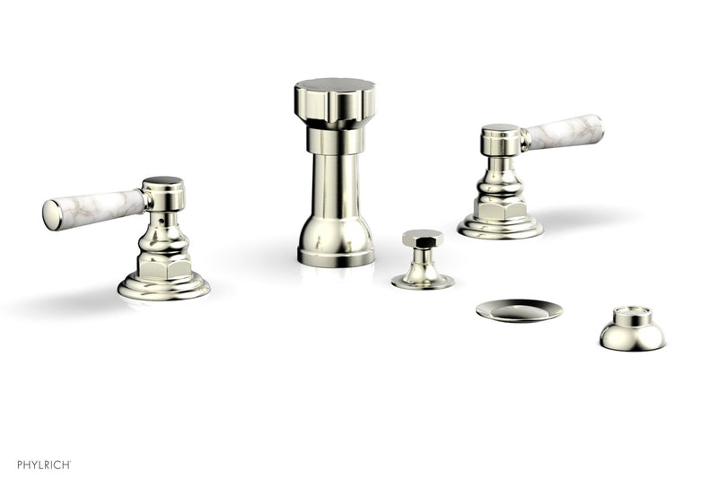 Phylrich HEX TRADITIONAL Four Hole Bidet Set - White Marble Lever Handles