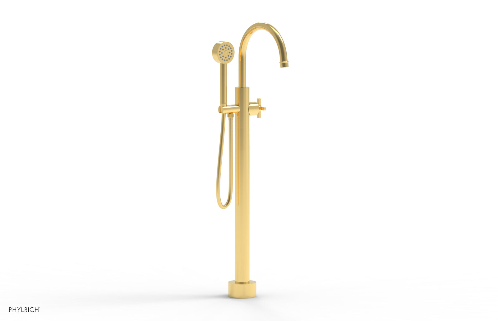 Phylrich HEX MODERN Tall Floor Mount Tub Filler - Cross Handle with Hand Shower