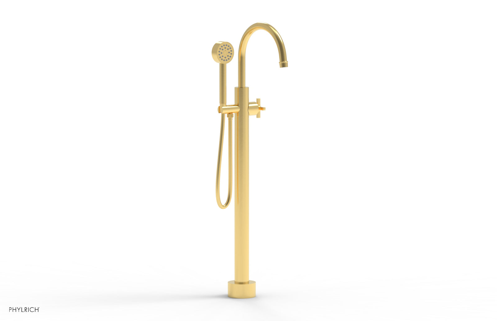 Phylrich HEX MODERN Tall Floor Mount Tub Filler - Cross Handle with Hand Shower