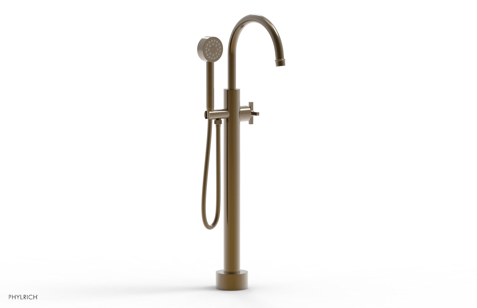 Phylrich HEX MODERN Low Floor Mount Tub Filler - Cross Handle with Hand Shower