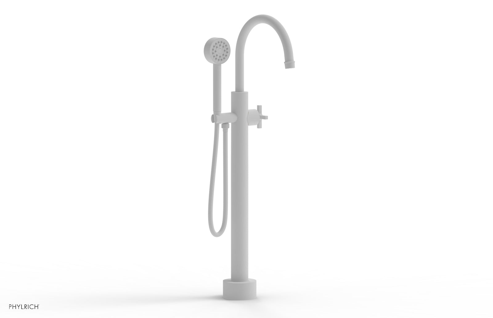 Phylrich HEX MODERN Low Floor Mount Tub Filler - Cross Handle with Hand Shower