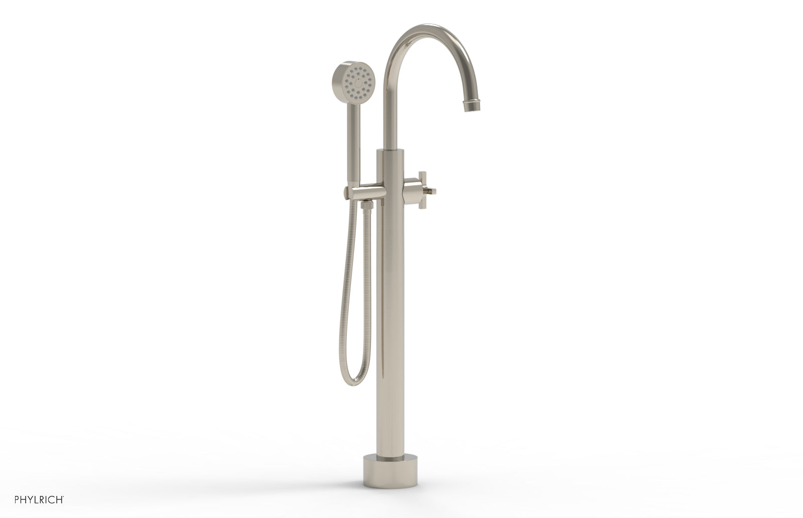 Phylrich HEX MODERN Low Floor Mount Tub Filler - Cross Handle with Hand Shower