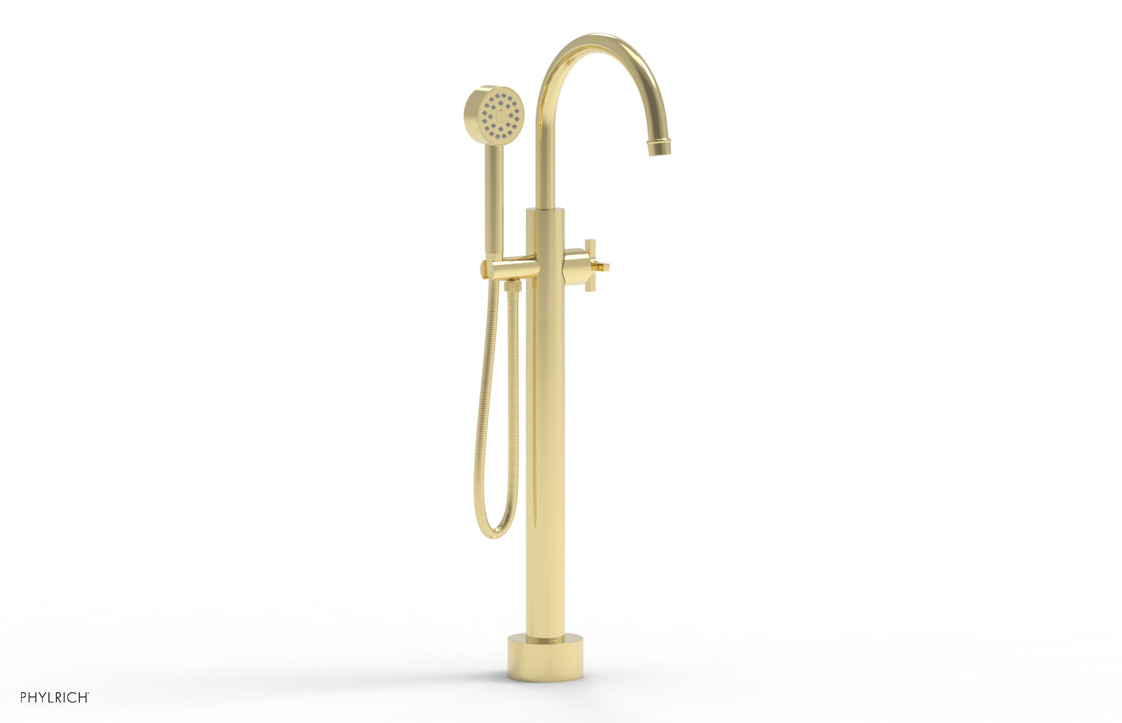 Phylrich HEX MODERN Low Floor Mount Tub Filler - Cross Handle with Hand Shower
