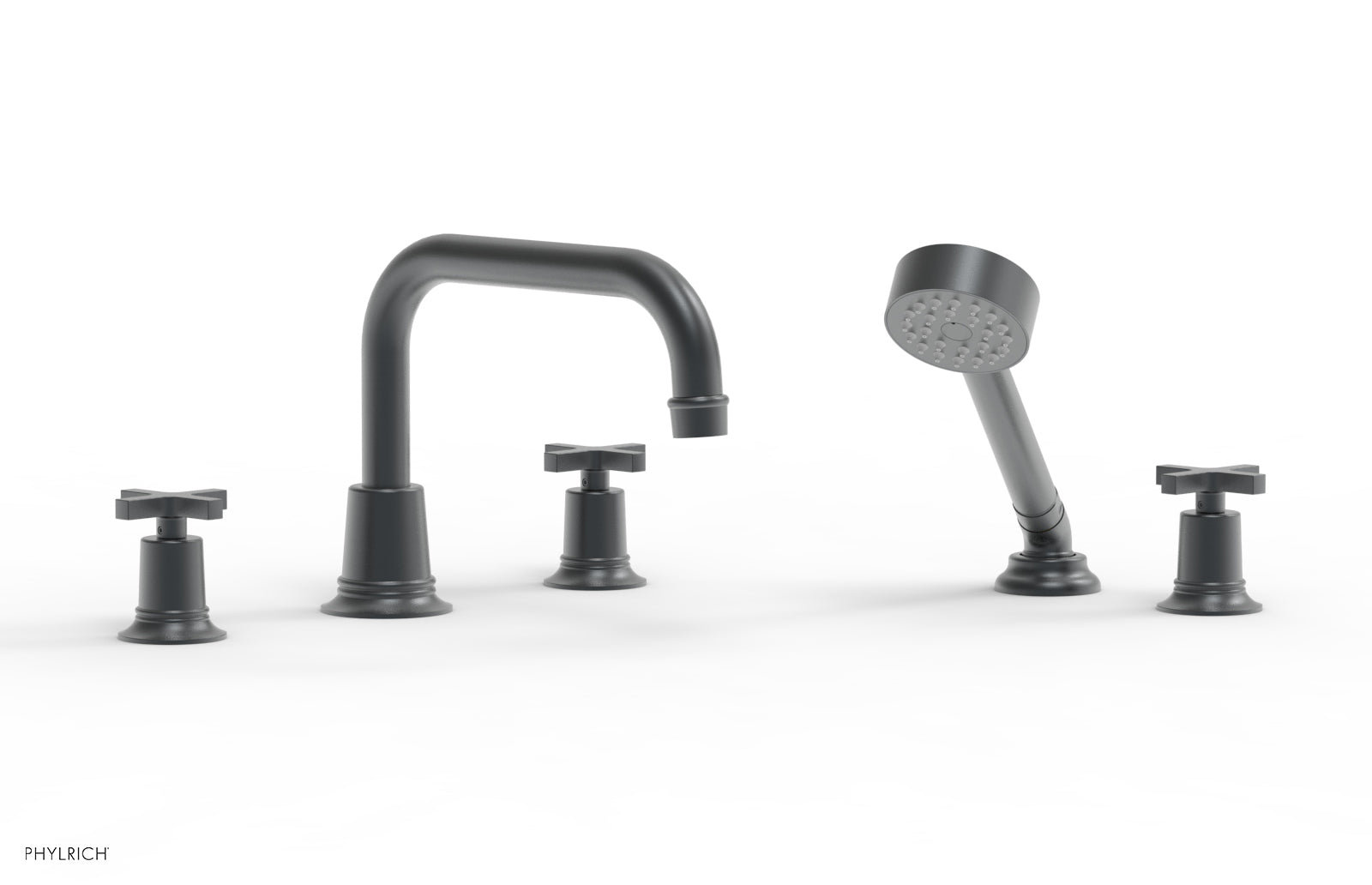 Phylrich HEX MODERN Deck Tub Set with Hand Shower - Cross Handles