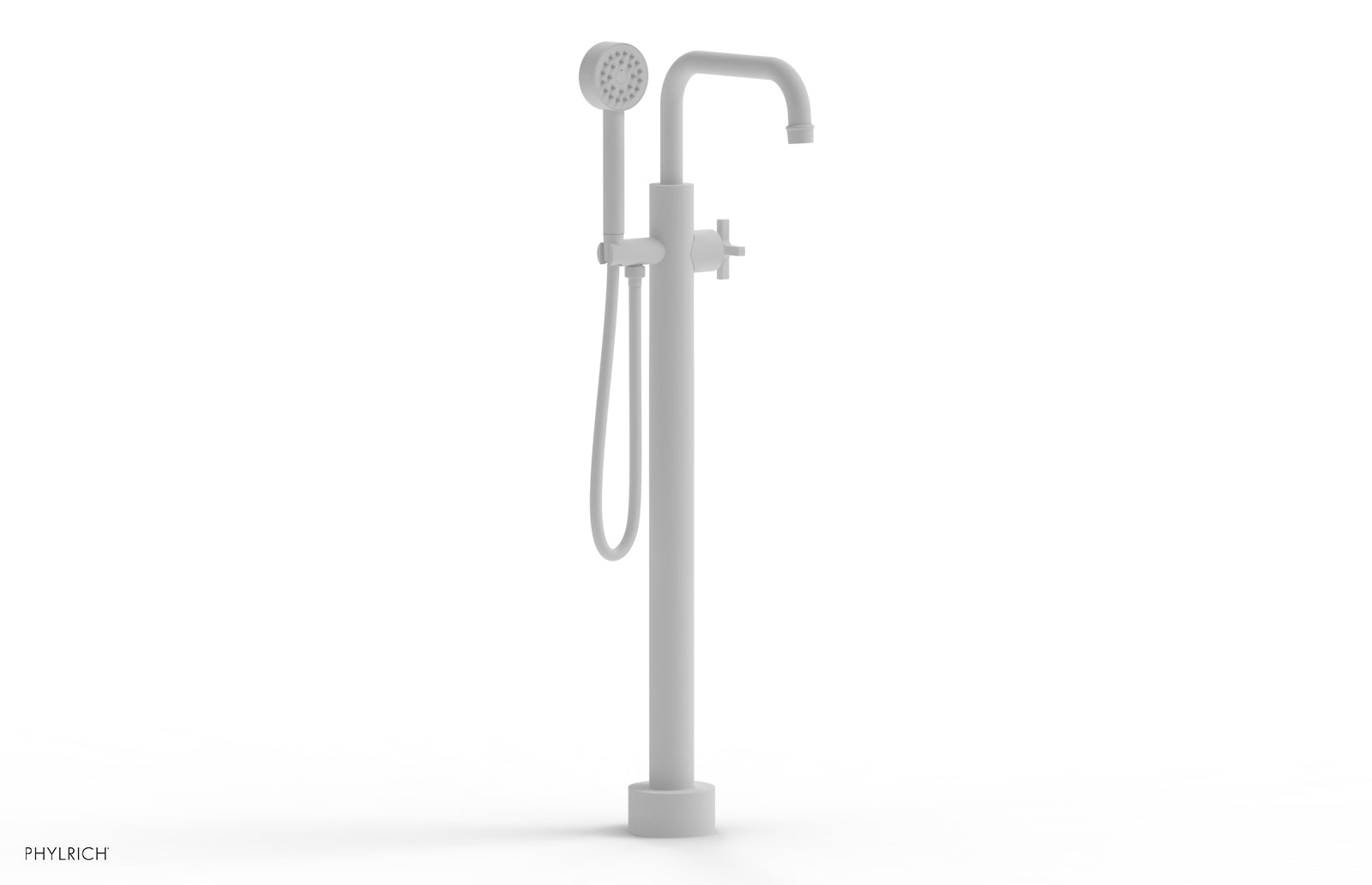 Phylrich HEX MODERN Tall Floor Mount Tub Filler - Cross Handle with Hand Shower