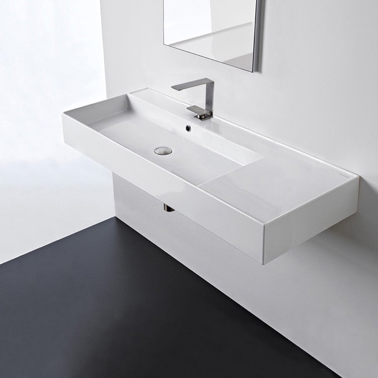 Nameeks Scarabeo Teorema 2.0 48" Rectangular Ceramic Vessel or Wall Mounted Bathroom Sink - Includes Overflow