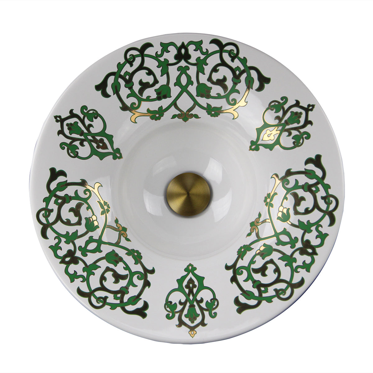Nantucket Sinks Lugano Fireclay Hand-decorated Vanity Sink - White/Green/Gold