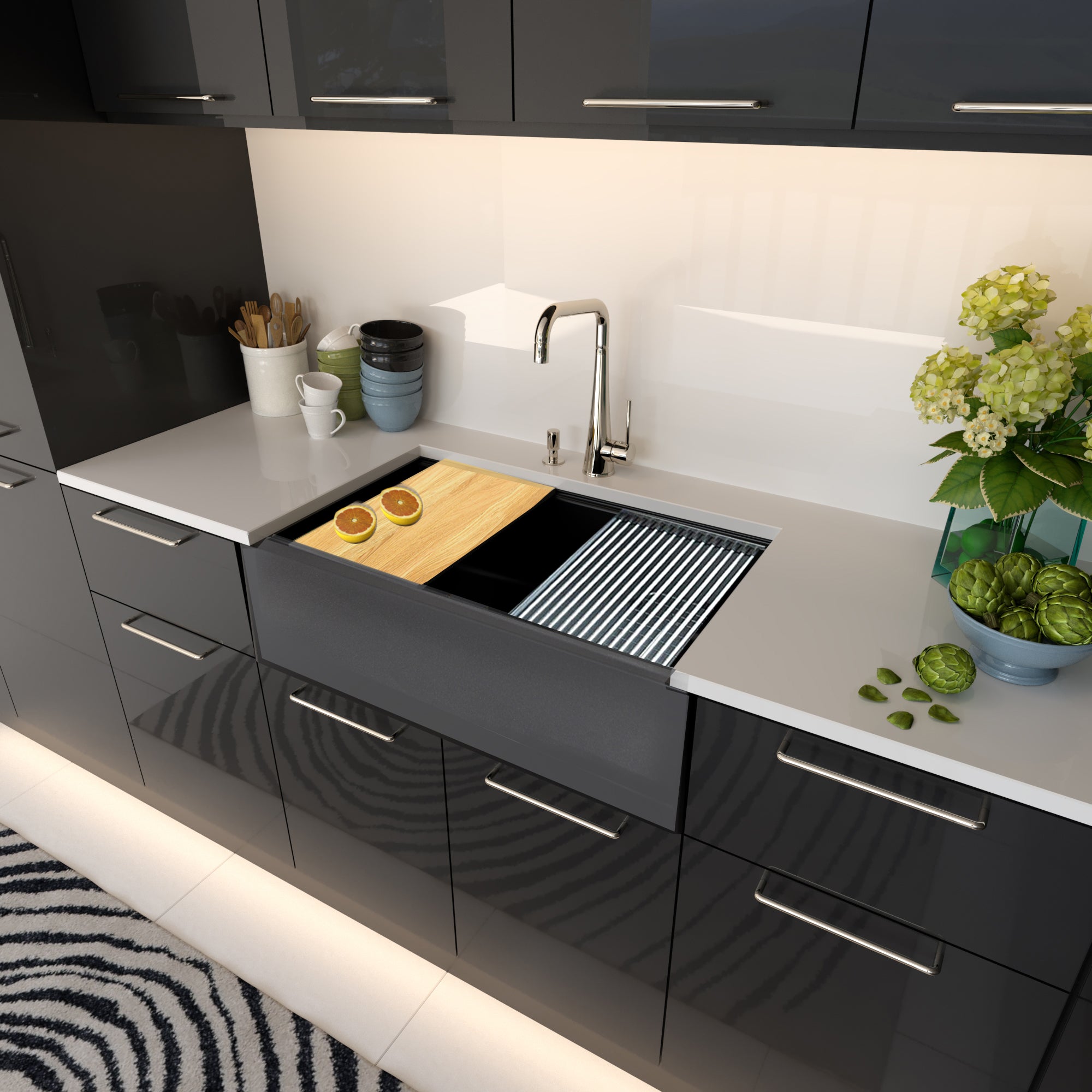 black with metallic flecks kitchen sink