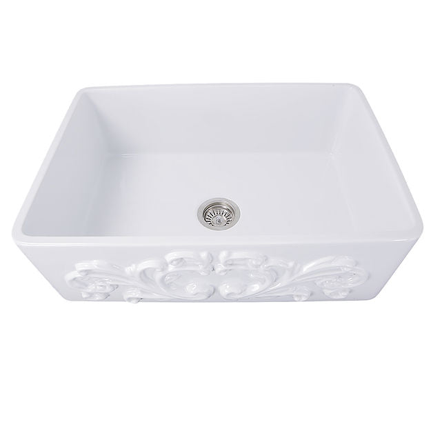 Nantucket Sinks 33-Inch Farmhouse Fireclay Sink with Filigree Apron