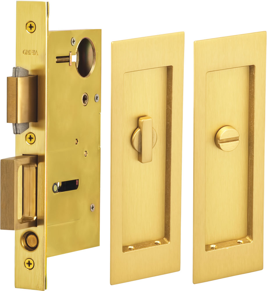 Omnia Solid Brass Modern Rectangular Flush Cup Pokcet Door Set