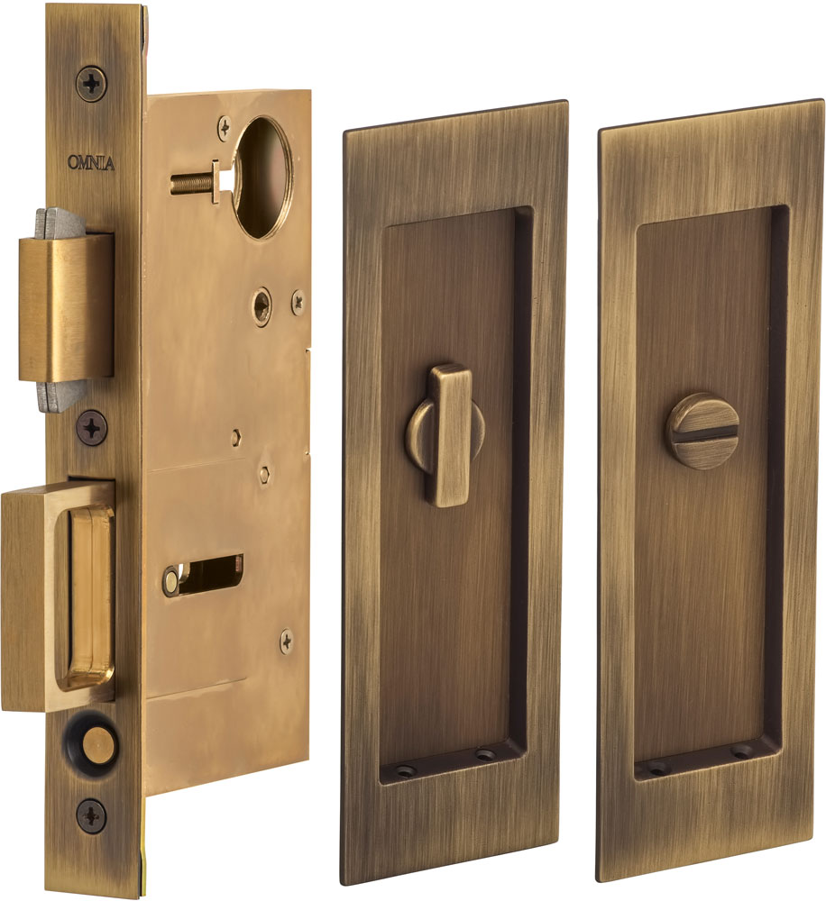 Omnia Solid Brass Modern Rectangular Flush Cup Pokcet Door Set