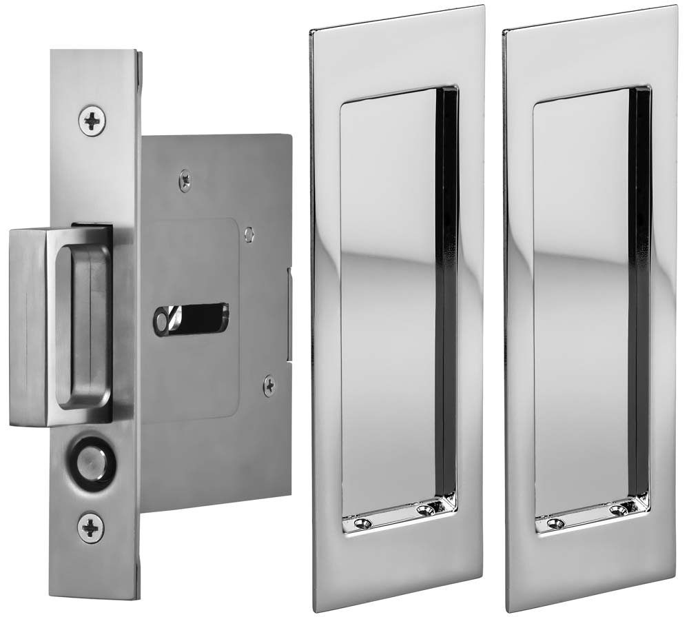 Omnia Solid Brass Modern Rectangular Flush Cup Pokcet Door Set