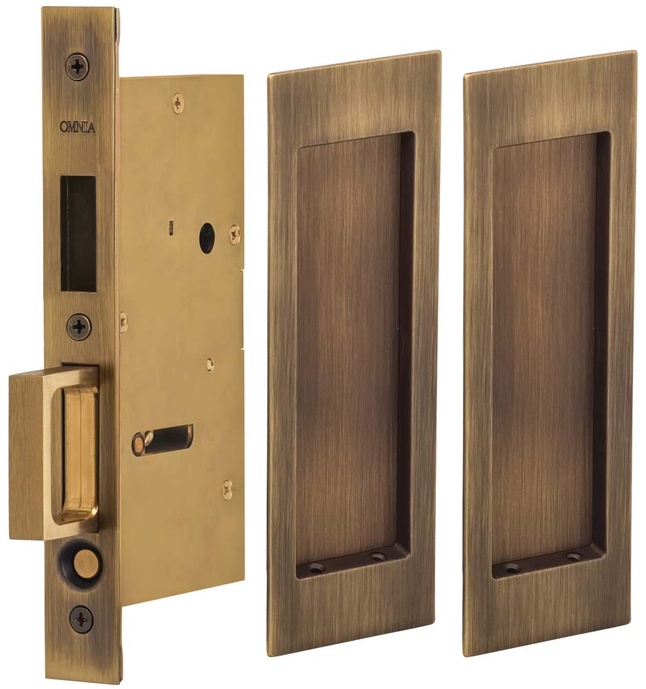 Omnia Solid Brass Modern Rectangular Flush Cup Pokcet Door Set