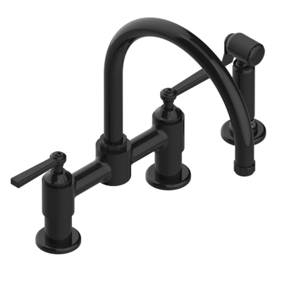 THG Paris Club Saint-Germain with Lever Handles Two Hole Bridge Kitchen Faucet with Side Spray