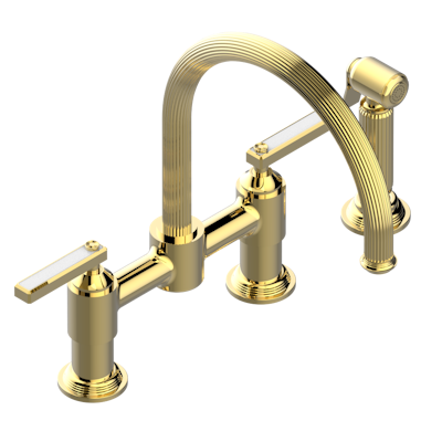 THG Paris Grand Central White Onyx with Lever Handles Two Hole Bridge Kitchen Faucet with Side Spray