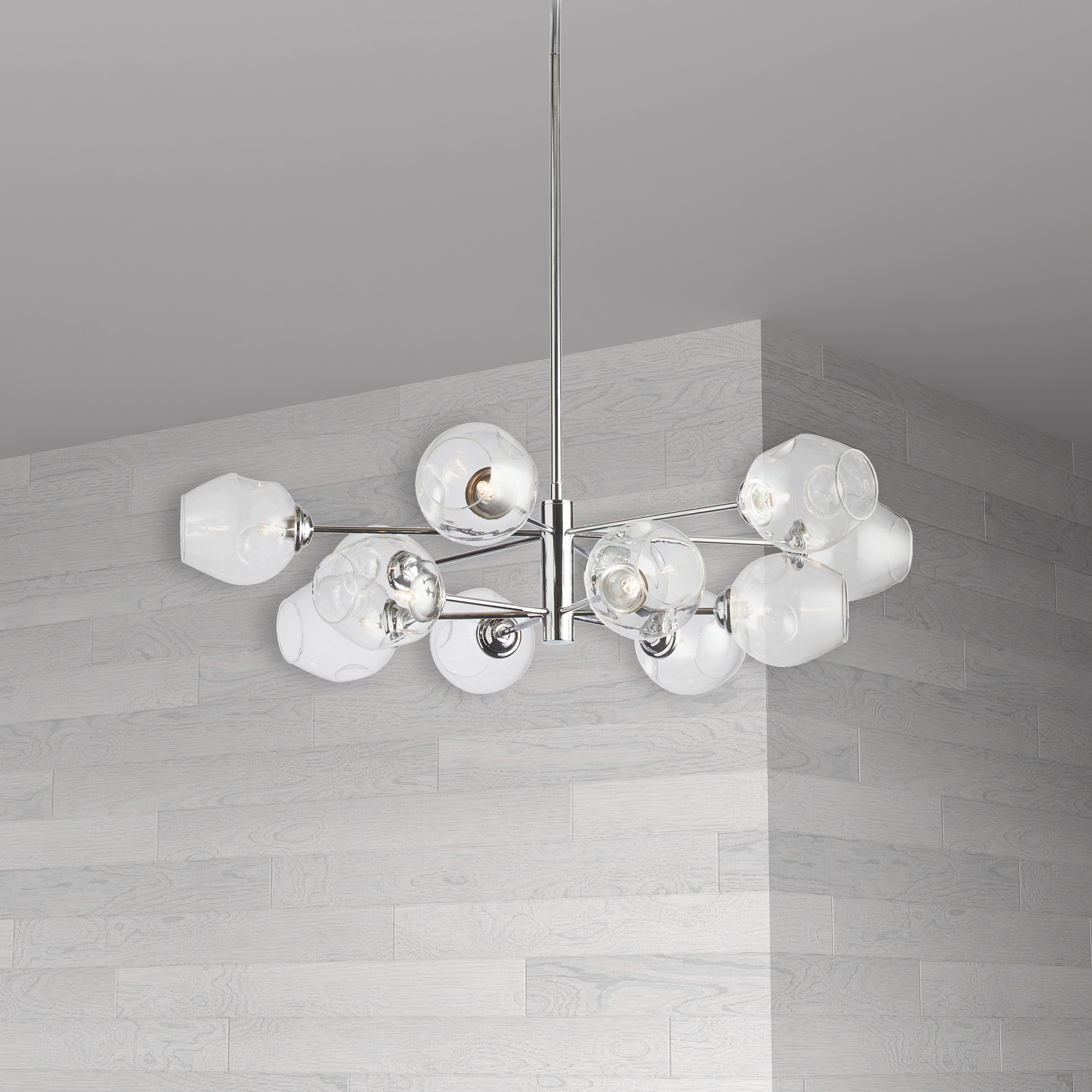 polished chrome with clear glass chandeliers