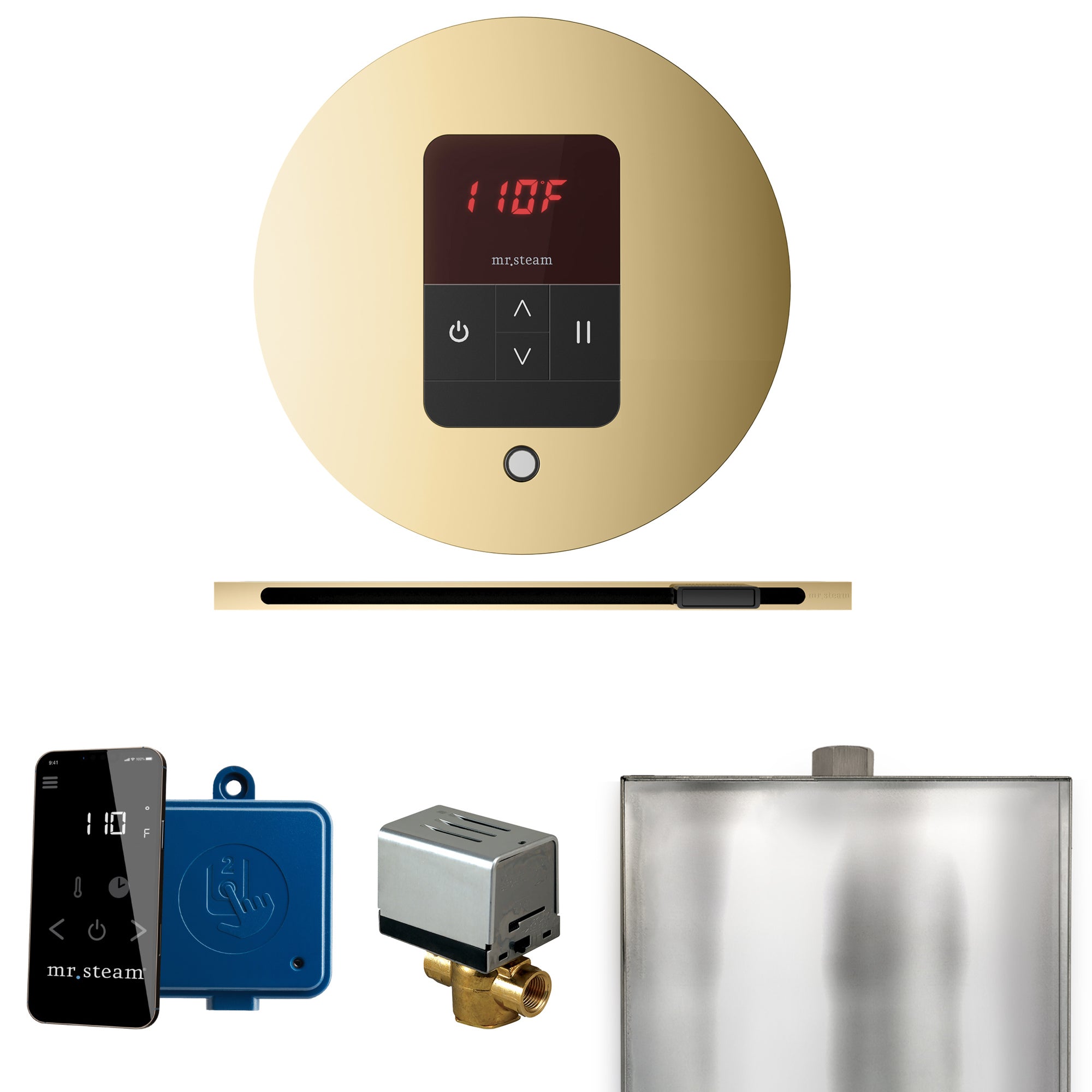 Mr Steam Basic Butler Steam Shower Control Package with Round iTempo Control and Linear Steamhead