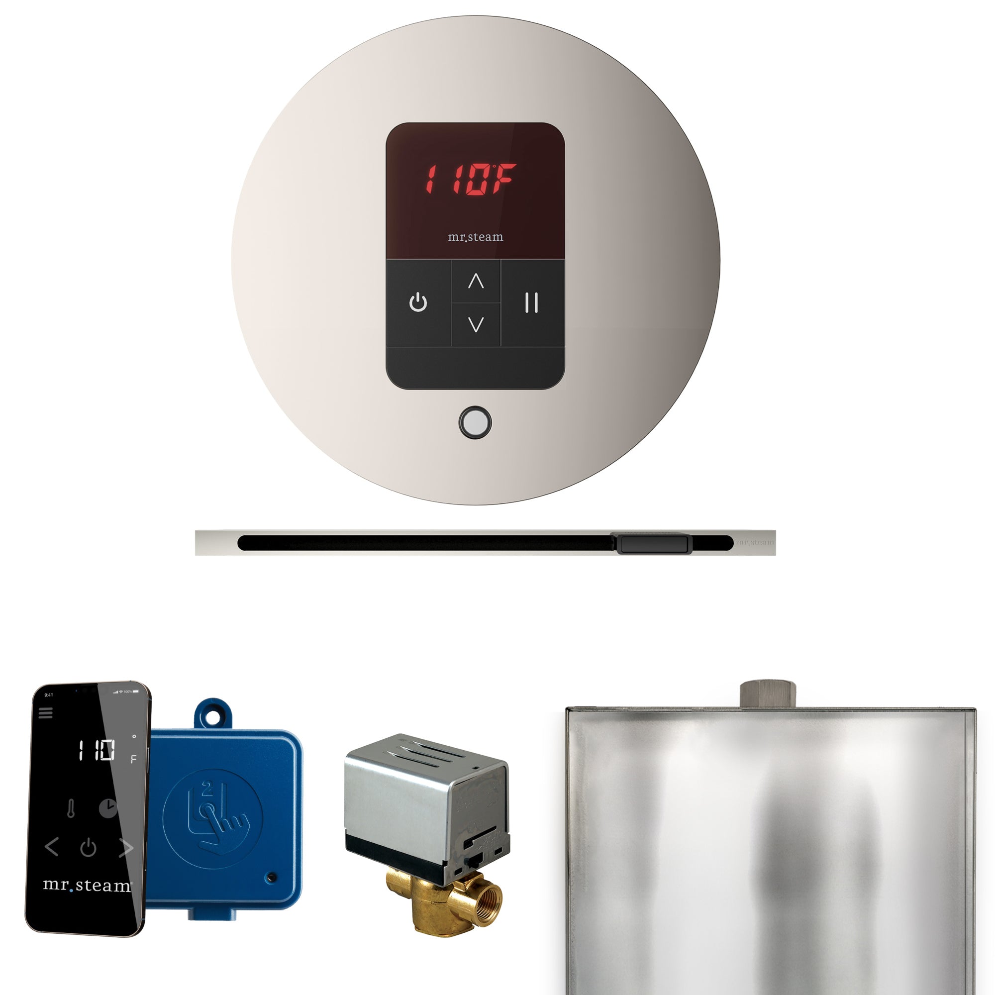 Mr Steam Basic Butler Steam Shower Control Package with Round iTempo Control and Linear Steamhead