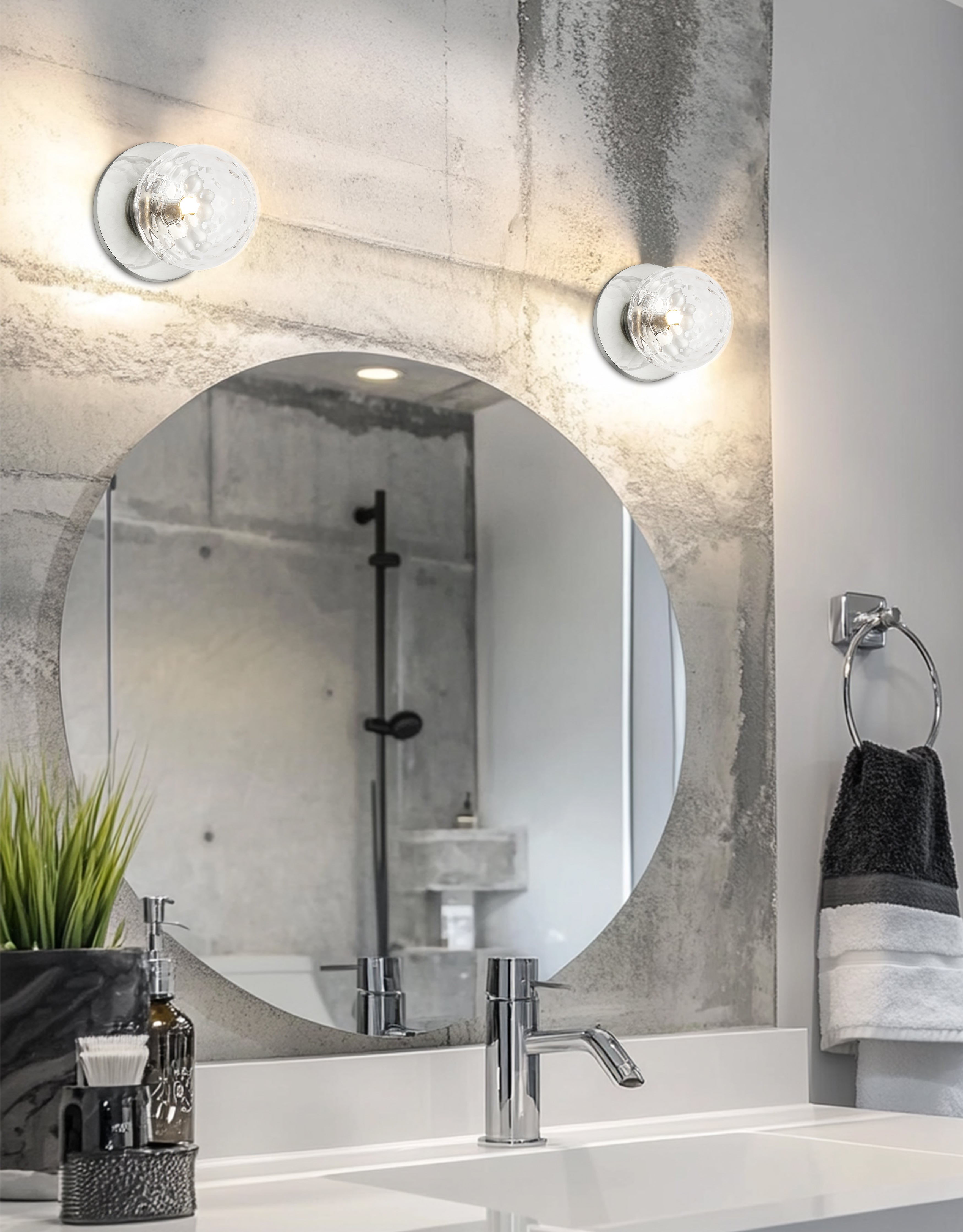 polished chrome with clear glass wall sconce