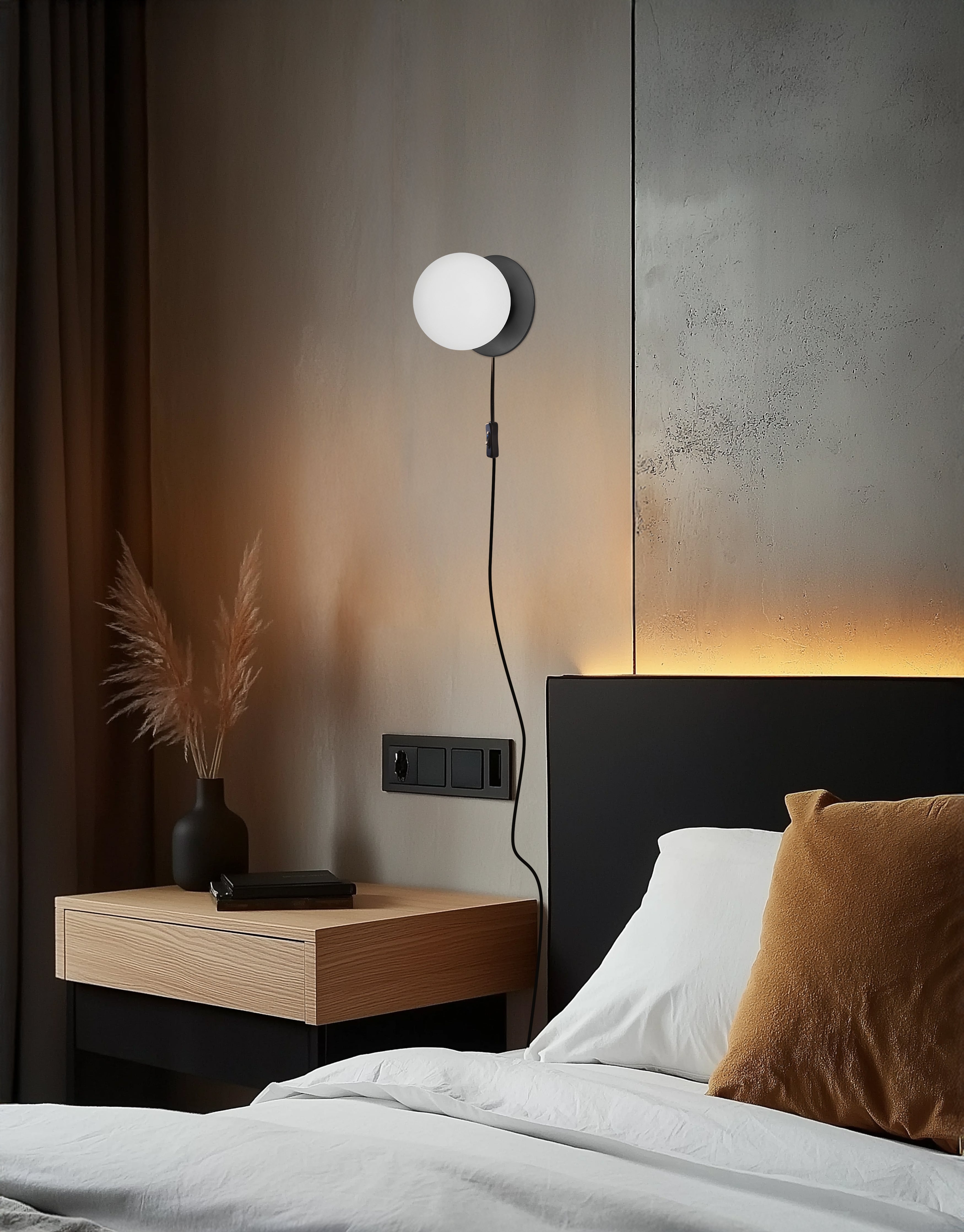 matte black with white glass wall lamp