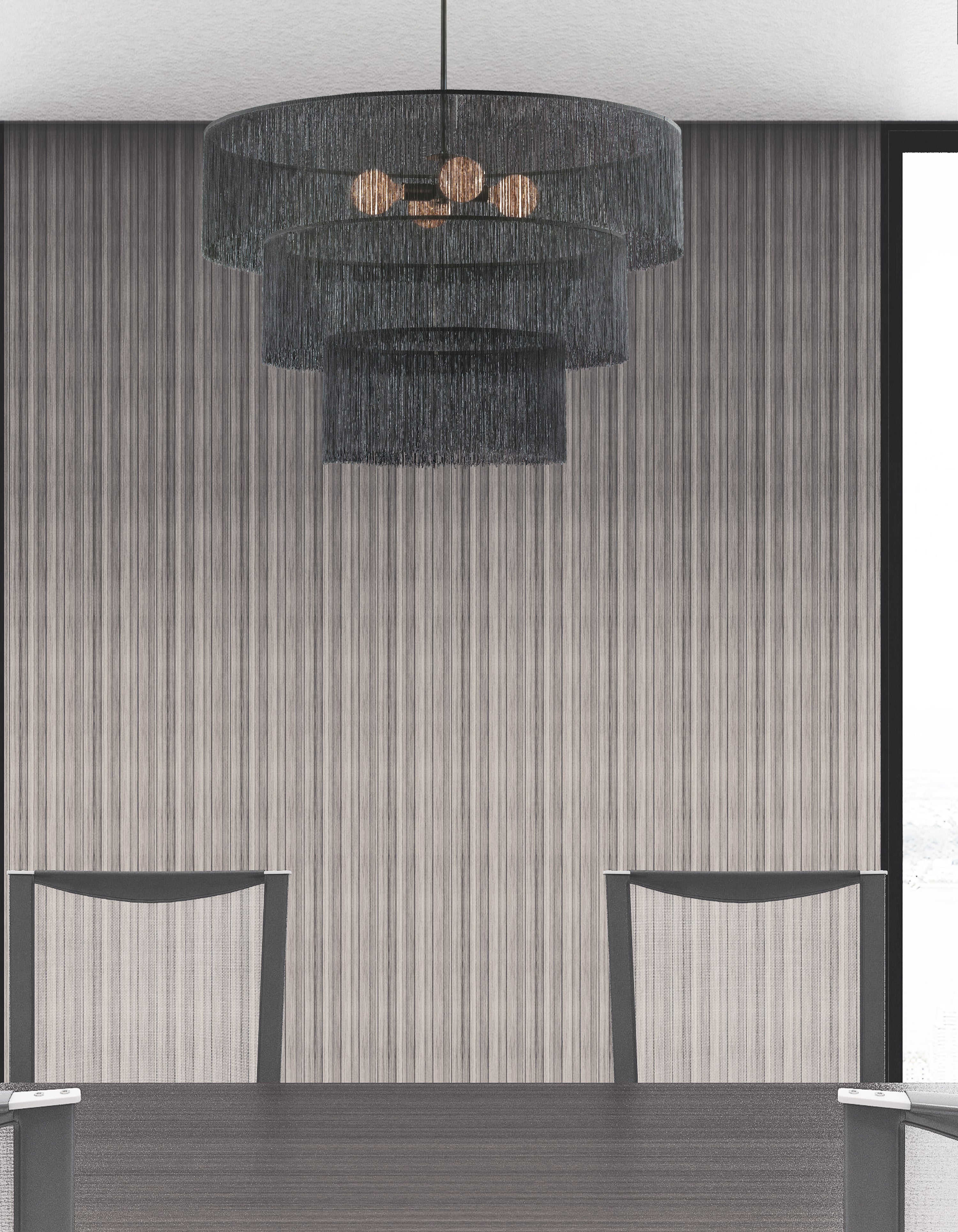 matte black with black tassel shades chandeliers