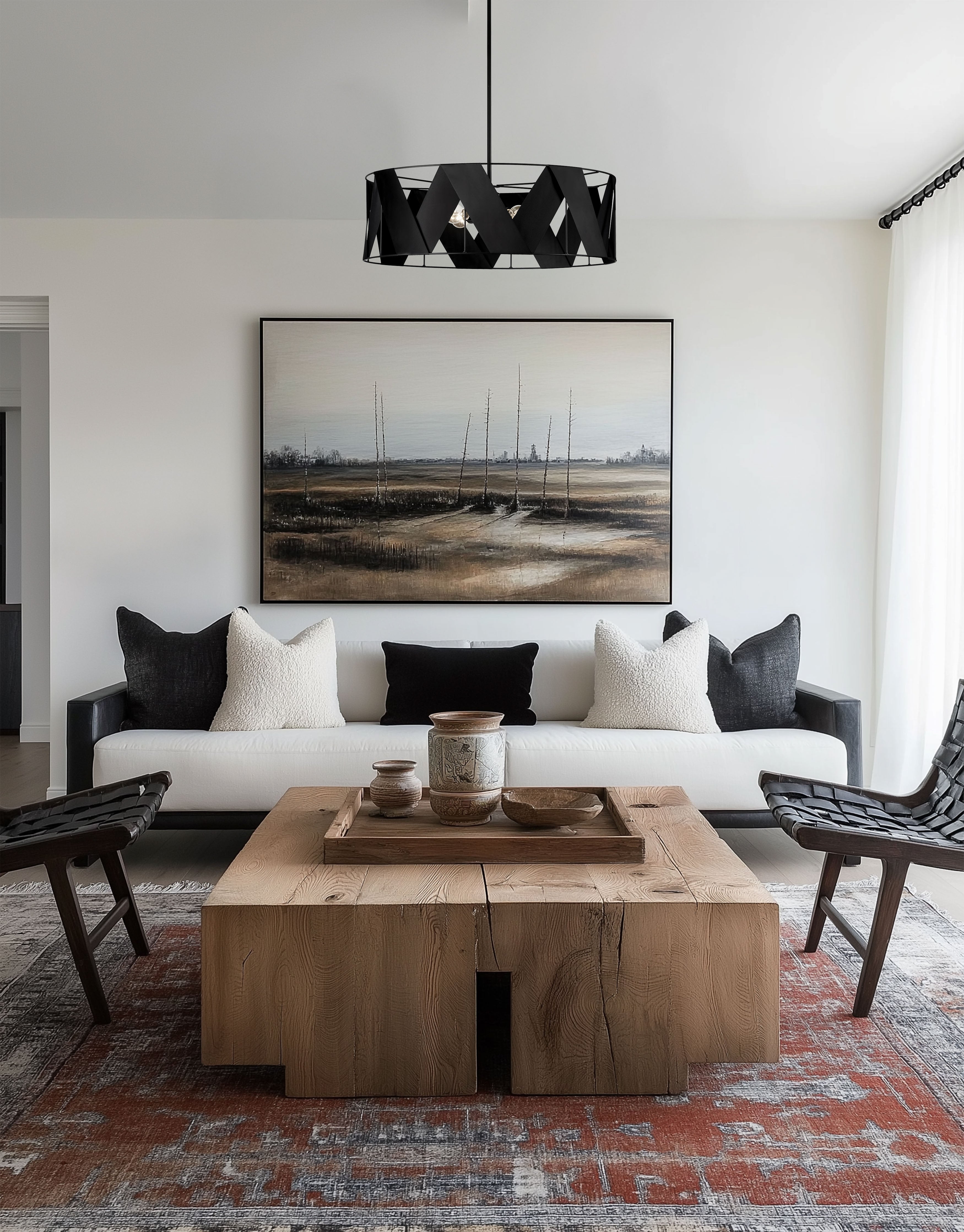 matte black with black ribbon chandeliers
