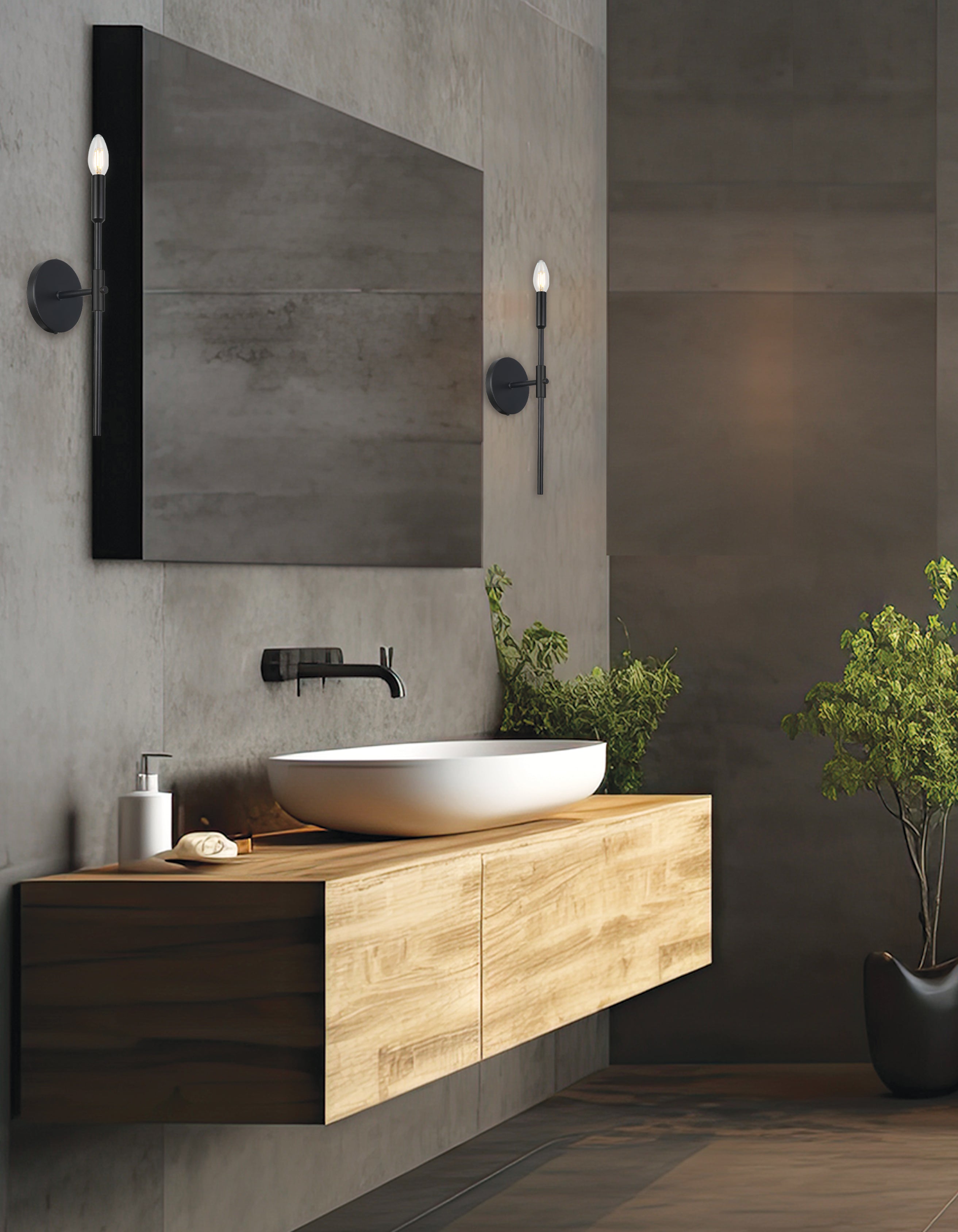 satin chrome and matte black wall sconce