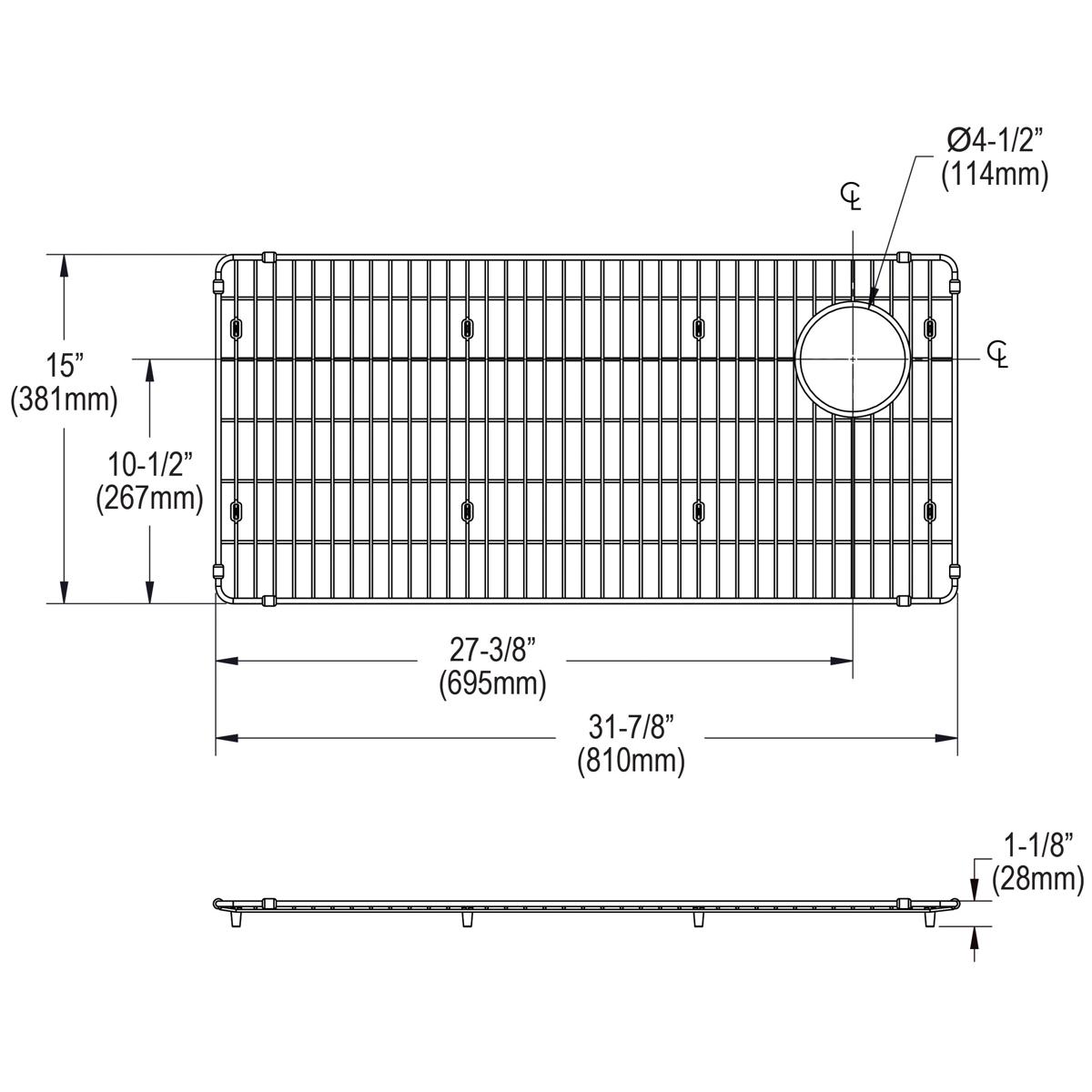 polished stainless steel bottom grid