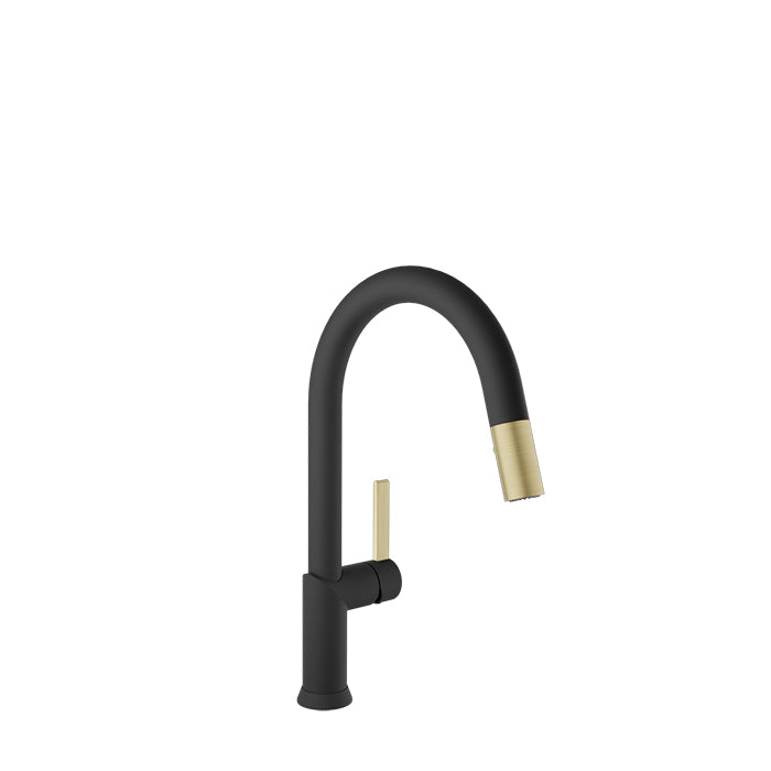 matte black/satin brass kitchen faucet