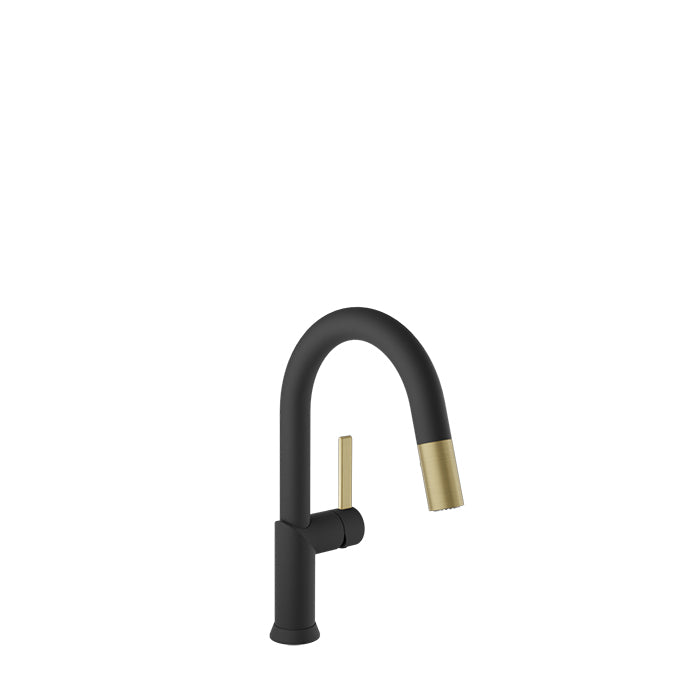 matte black/satin brass kitchen faucet