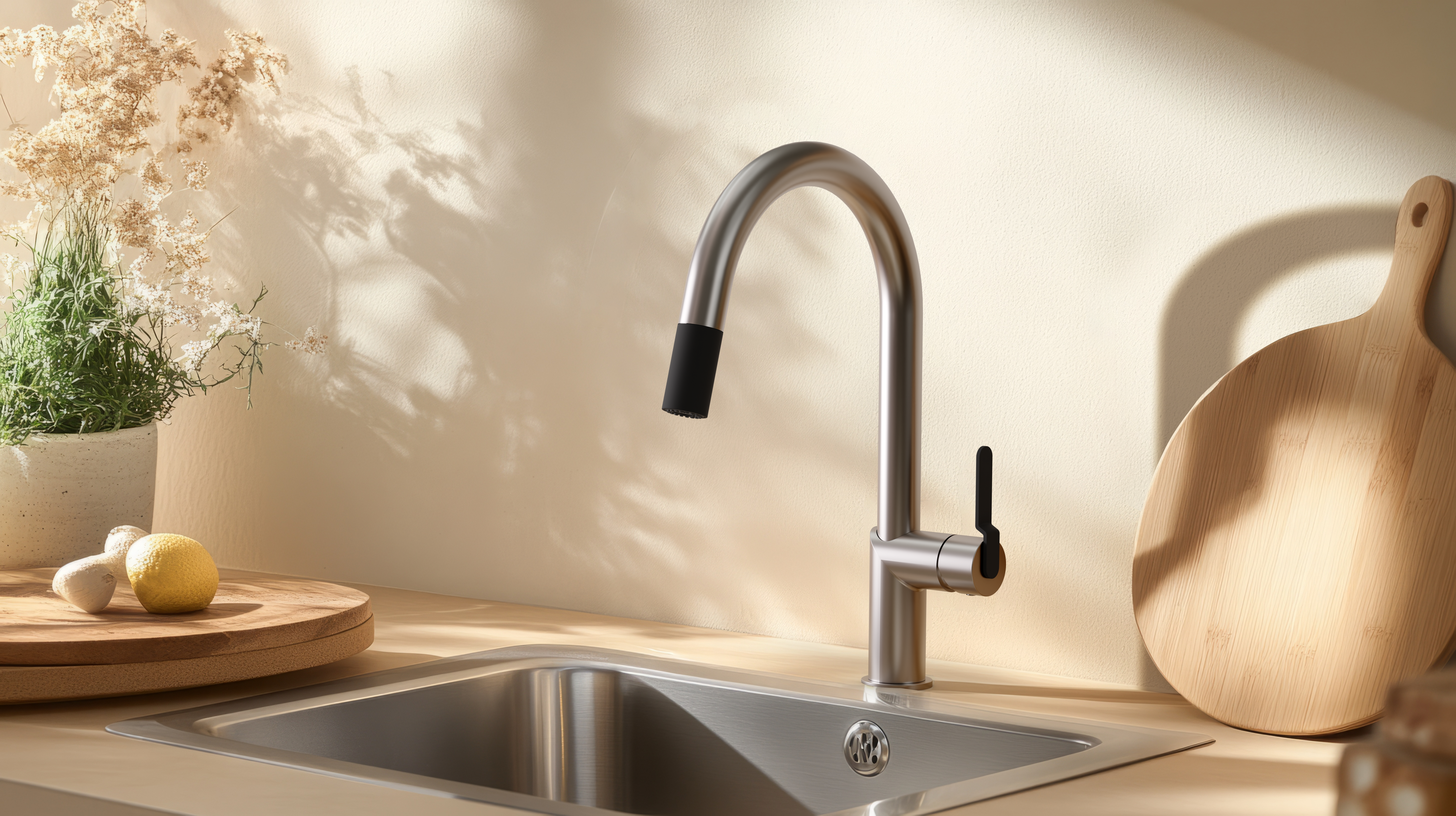 stainless steel/matte black kitchen faucet