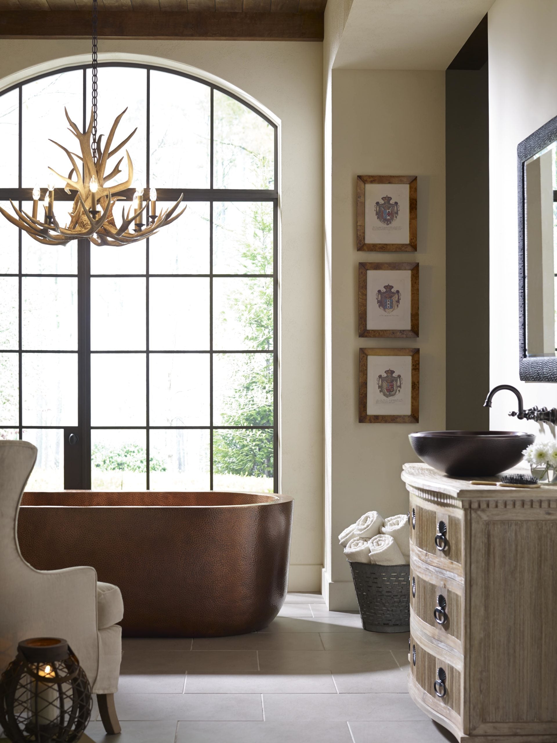 antique copper hammered tub