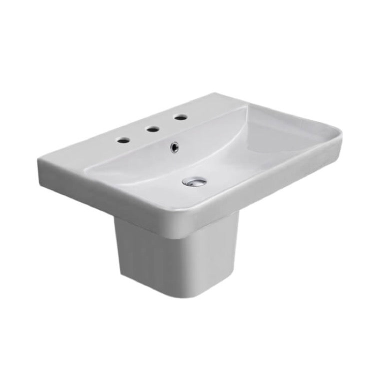 Nameeks Noura Ceramic Rectangular Wall Mounted Semi Pedestal Sink